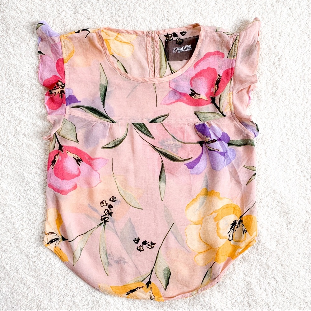 Reformation Floral Ruffle Sleeve Boho Top